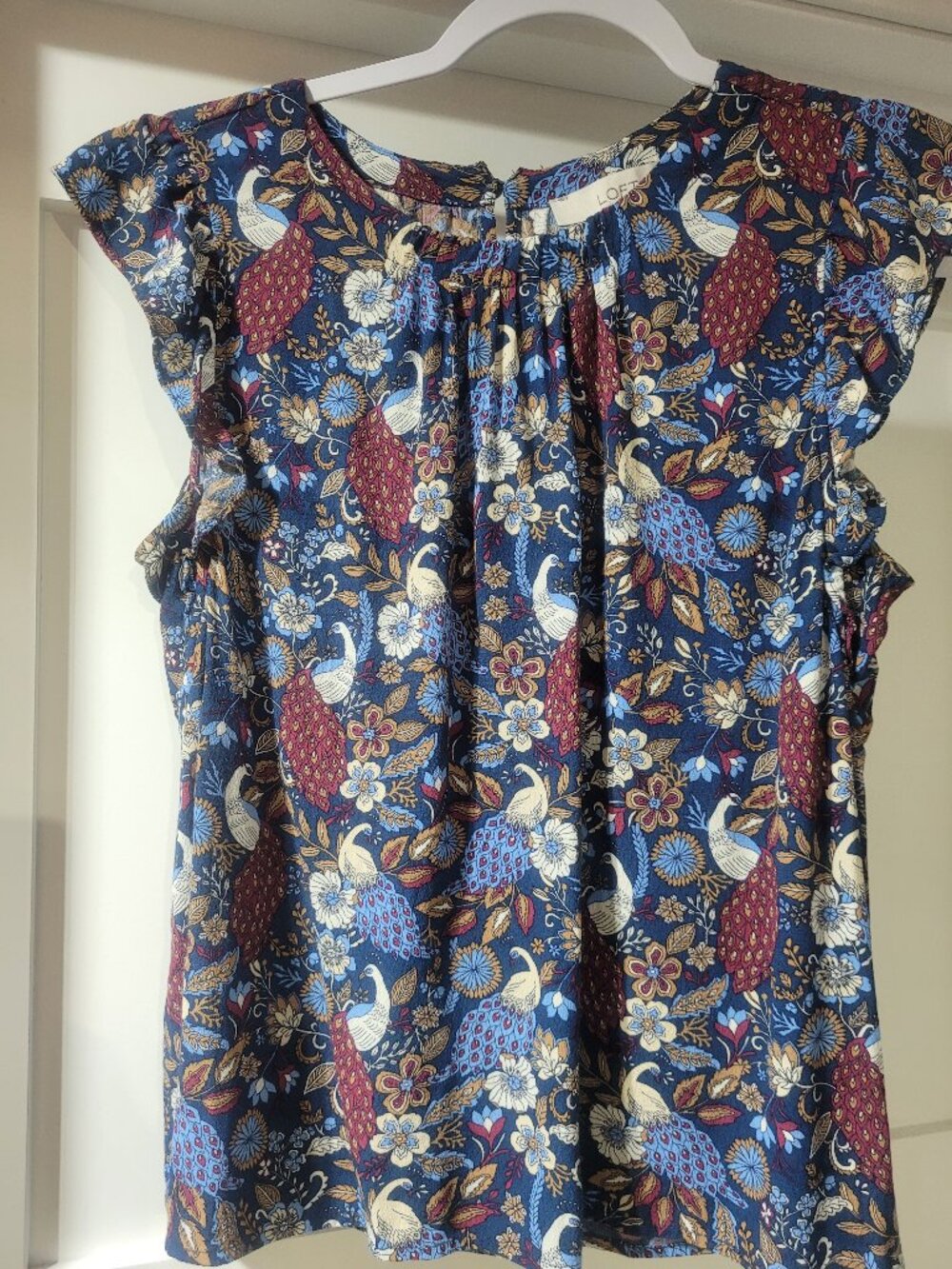 Blue floral and peacock LOFT top